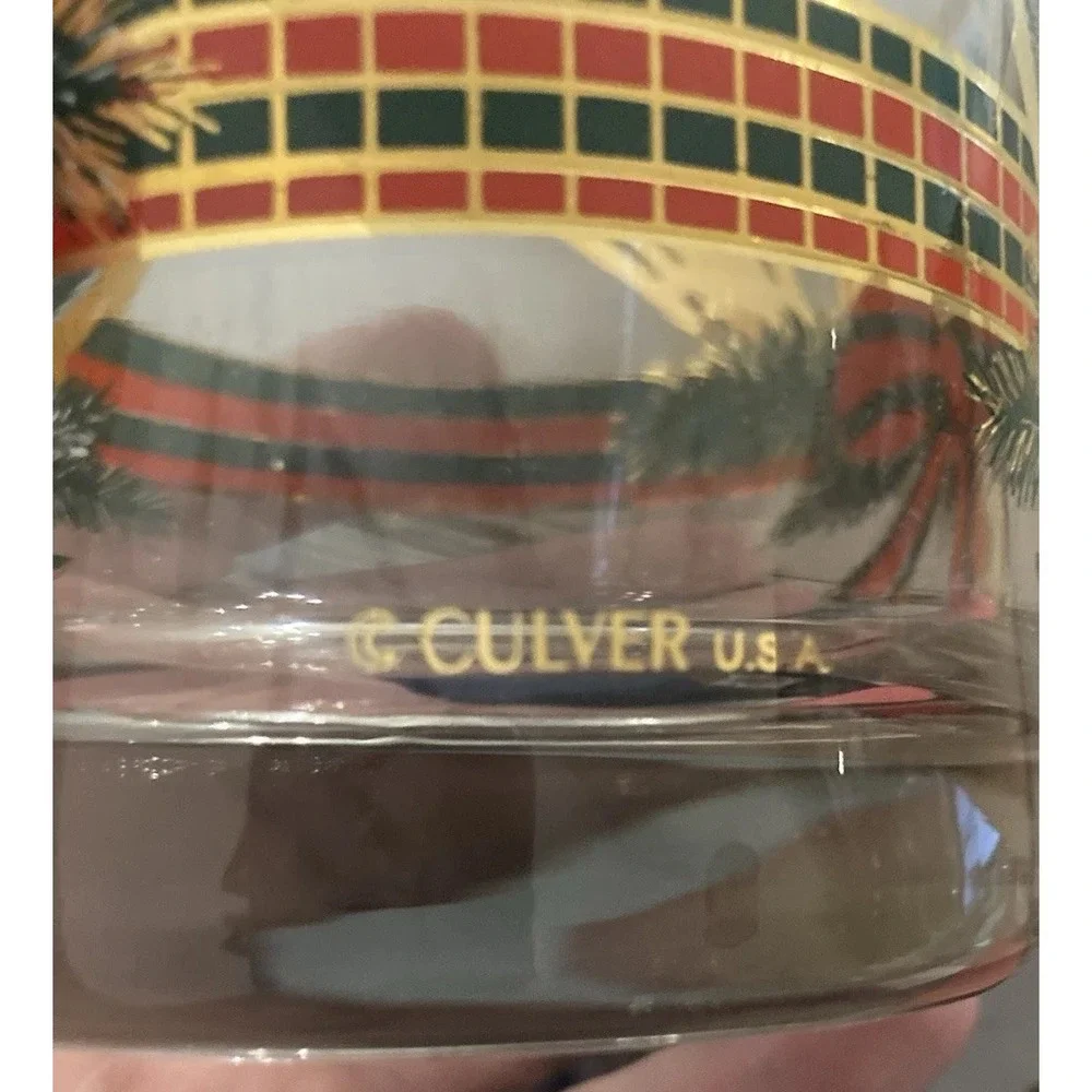 Set Of 4 Vintage‎ MCM Culver Glasses 22k Gold Christmas Yule Horn With Box